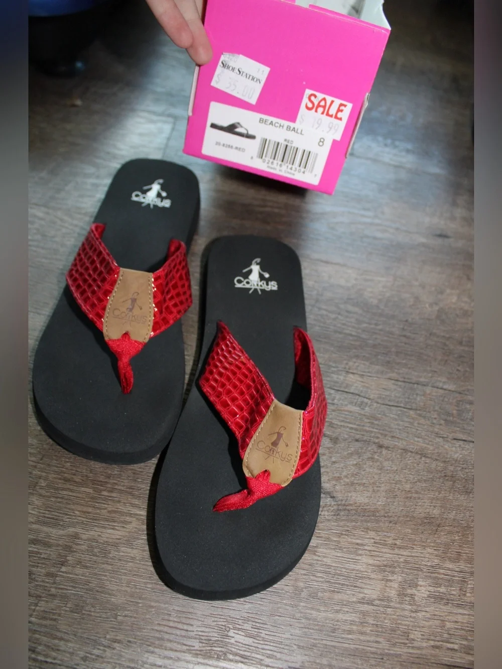 Corkys Beach Ball Red Metallic Flip Flop Sandals Women’s Size 8